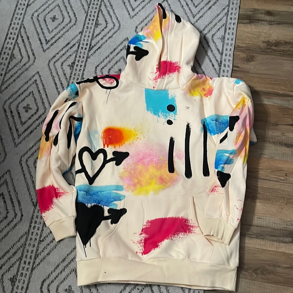 Pacific Sunwear Cream Multicolor Hoodie. Size Medium.